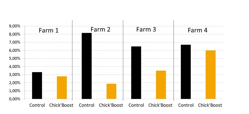 Comparative mortality with/without Chick'Boost